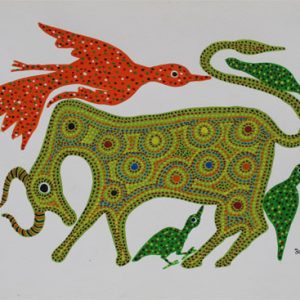 Green Cow with Birds