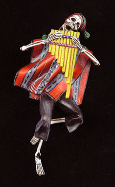 Skeleton Pan-Flautist - Retablo figure