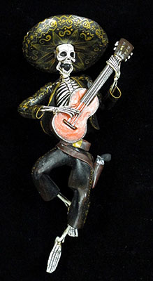 Calavera with a Guitar- Retablo figure