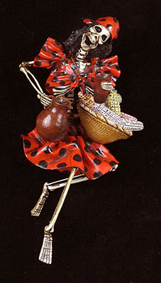 Calavera in a Polka-dot Dress - Retablo figure