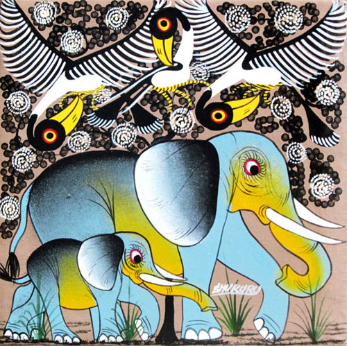 Elephants with Birds