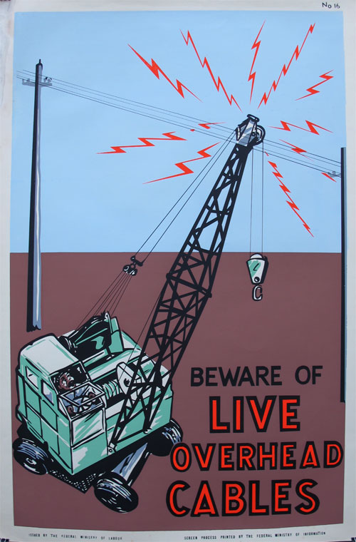 BEWARE OF LIVE OVERHEAD CABLES - Workplace Safety Poster #16