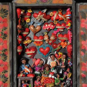 Taller de Corazones (Bride and Groom in the Valentine Workshop) Retablo (version 5)