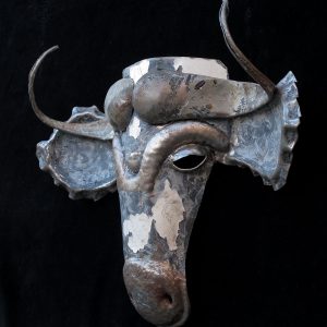 Recycled Steel Wildebeest Mask from Zimbabwe