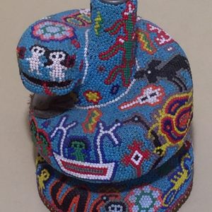 Coiled Snake with "Smoke" - Early Huichol Beaded Sculpture by Luis Ruiz