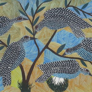 Five Spotted Birds with Nest