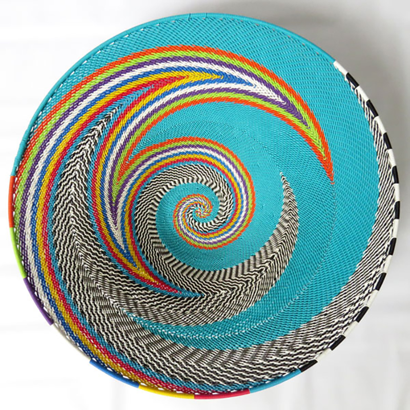 Imbenge Telephone Wire Basket - Large shallow flared shape - Turquoise Multicolor