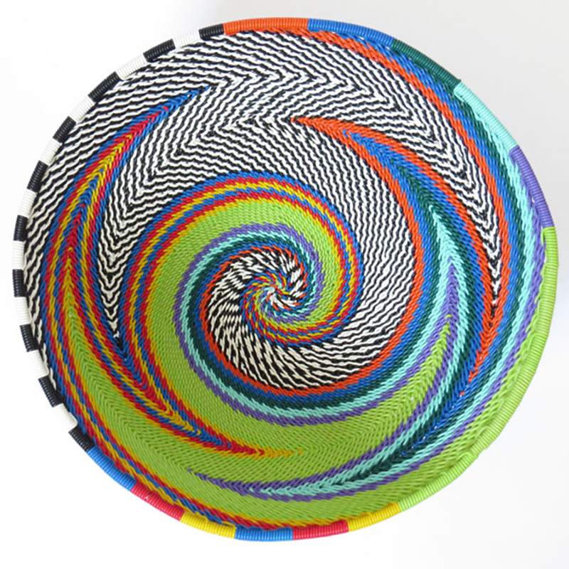 Imbenge Zulu Telephone Wire Basket (medium bowl shape) - Green Multicolor