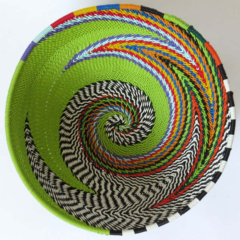 Imbenge Zulu Telephone Wire Basket (bowl shape) Green Multicolor