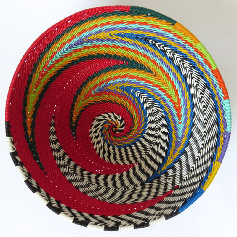 Imbenge Zulu Telephone Wire Basket (bowl shape) Red Multicolor