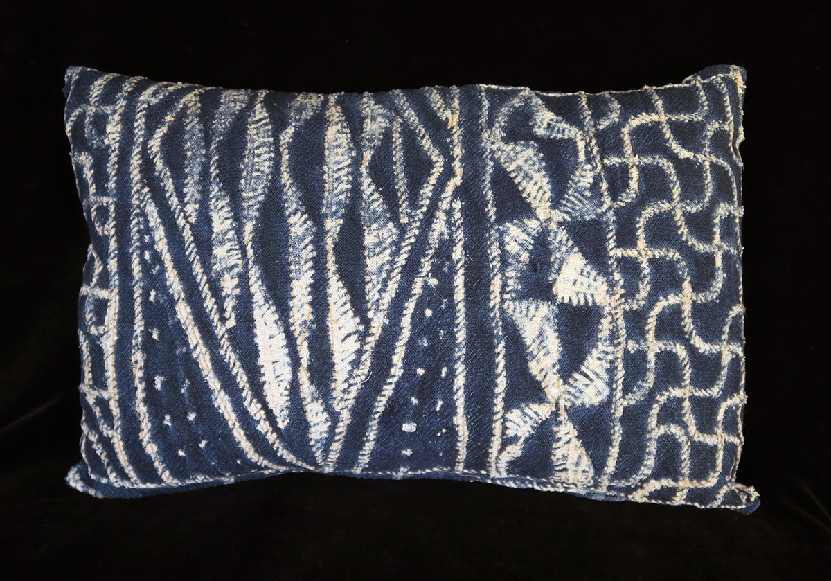 Vintage Indigo Resist-dye "Ndop" Cloth Pillow from Cameroon