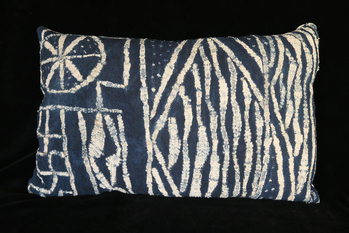 Vintage Indigo Resist-dye "Ndop" Cloth Pillow from Cameroon