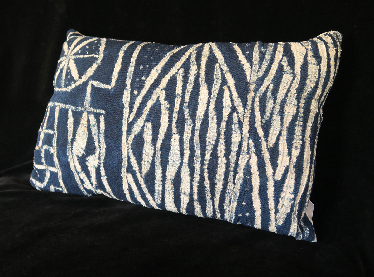 Vintage Indigo Resist-dye "Ndop" Cloth Pillow from Cameroon