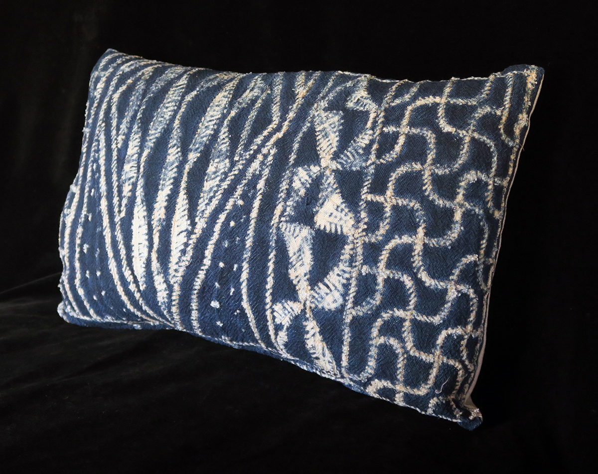 Vintage Indigo Resist-dye "Ndop" Cloth Pillow from Cameroon