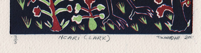 Ncari (Lark) linocut print