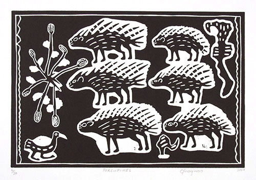 Porcupines - Linocut print