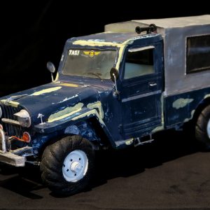 Blue Willys Jeep Taxi Sculpture
