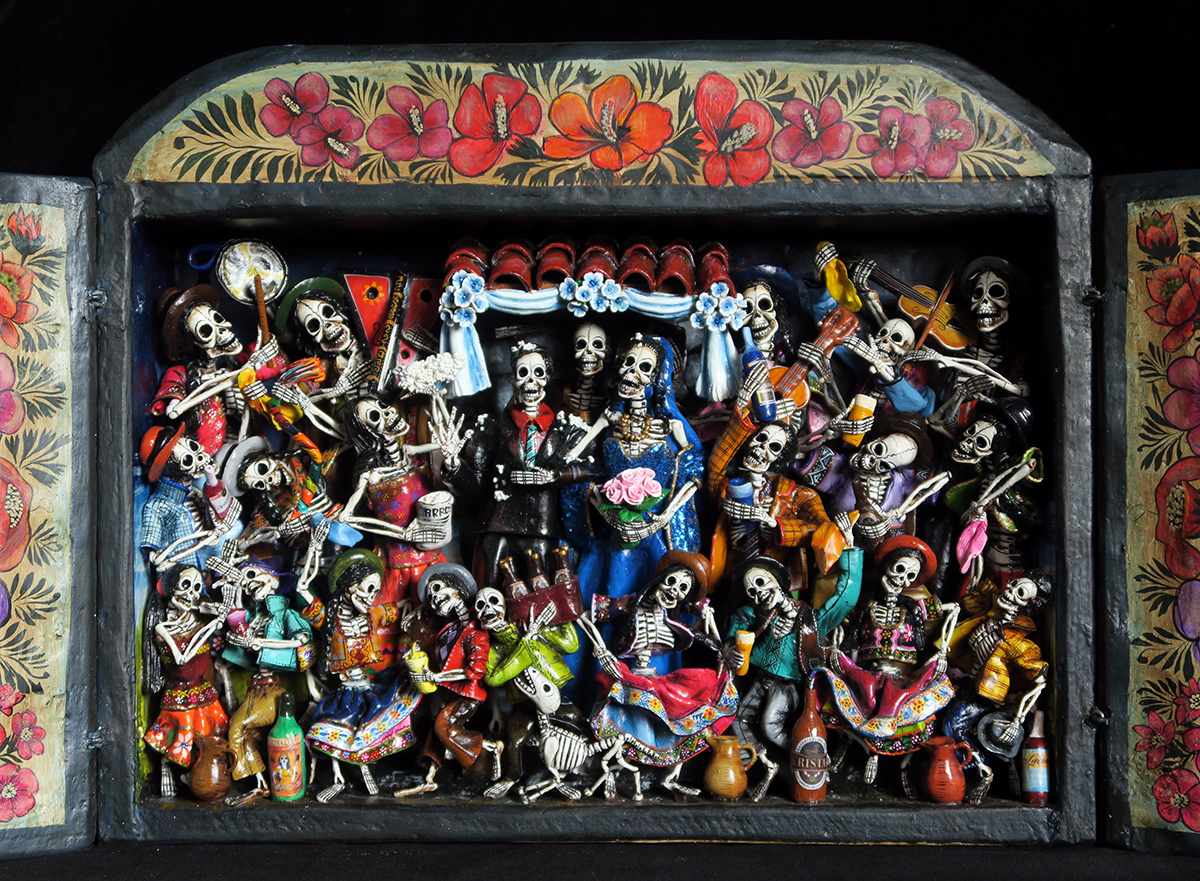 Boda de los Muertos (Skeleton Wedding) - Retablo