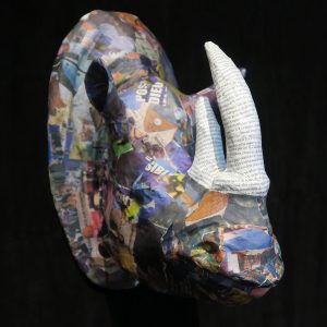 Newsprint Papier Maché Rhino Trophy Head