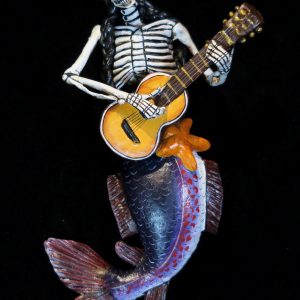 Sirena Calavera with Guitar - retablo figure