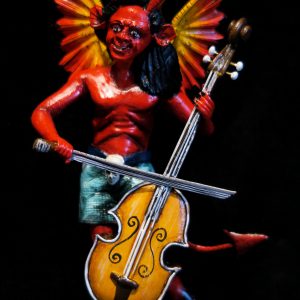 Devil with a Cello - retablo sculpture