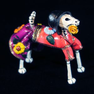 Calavera Dog with Flowers - Retablo Figure