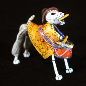 Calavera Drummer Dog - Retablo Figure