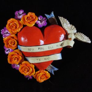 "Hoy Mas Que Nunca Te Amo" (I love you now more than ever) Retablo Heart Ornament