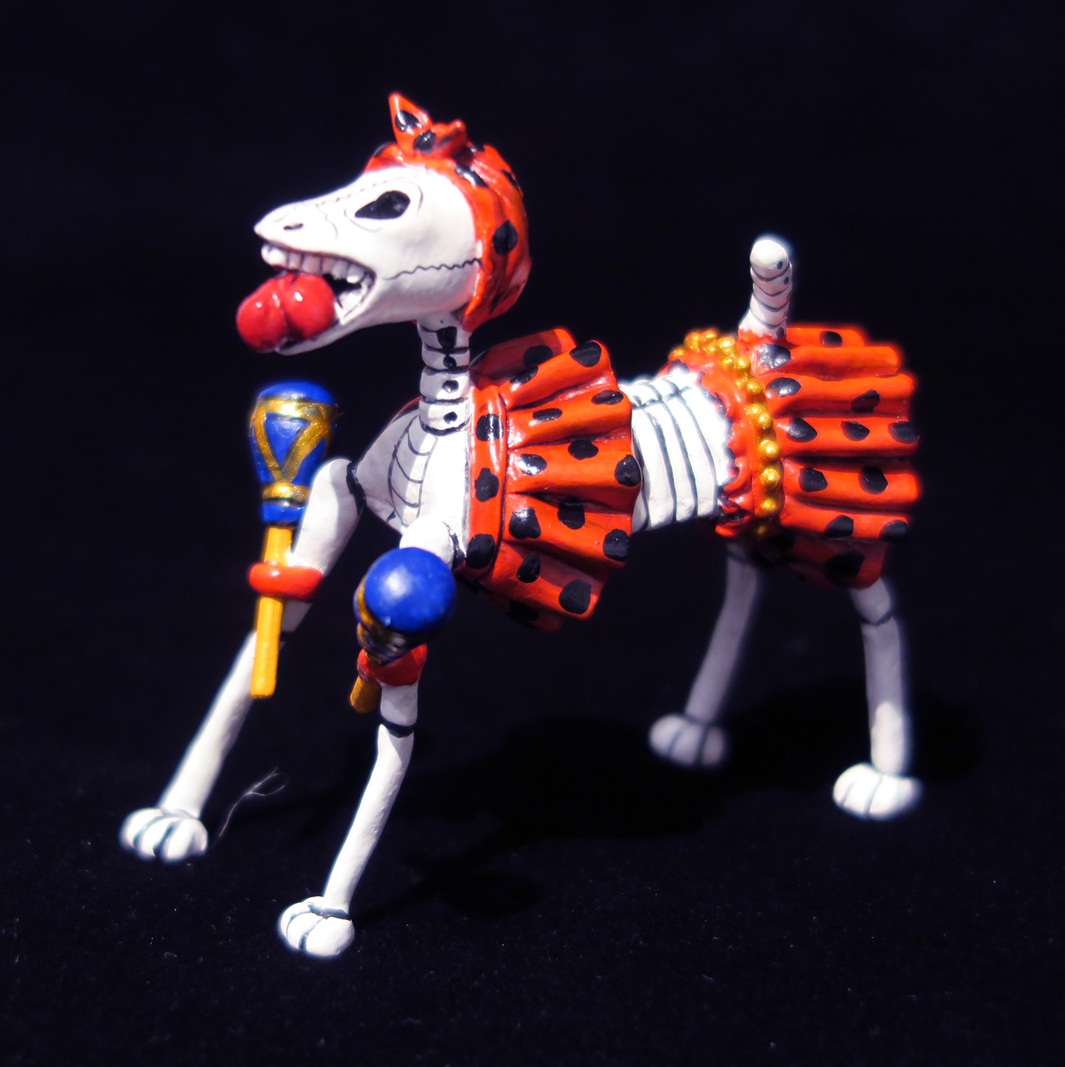 Calavera Dog with Maracas - Retablo Figure