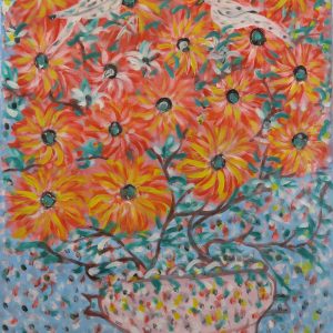 Two White Doves in Orange Flowers