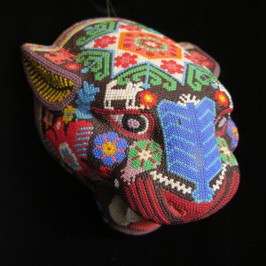 Medium Jaguar Head/Mask - Huichol Beaded Sculpture