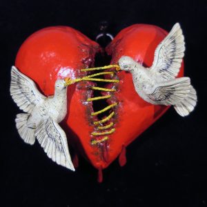 Mending a broken heart -  Retablo Heart Ornament