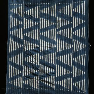 Indigo stitch-resist-dyed strip-weave cotton cloth