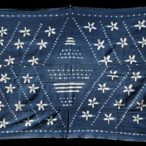 Indigo stitch-resist-dyed strip-weave cotton cloth