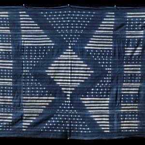 Indigo stitch-resist-dyed strip-weave cotton cloth