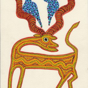 Yellow Deer with Blue Birds