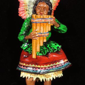 Angel de la Sierra with Pan-pipes - retablo figure
