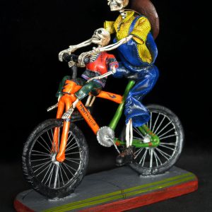 Two Calaveras on a Bike - Retablo Sculpture