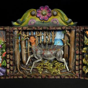 Frida Kahlo retablo - Parrots, Monkeys & "Wounded Deer" 