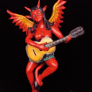Diabla with Guitar - Retablo Sculpture