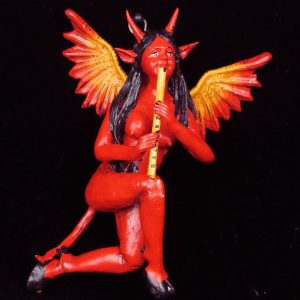 Diabla with Recorder - Retablo Sculpture