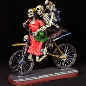 The Family that Rides Together - retablo sculpture