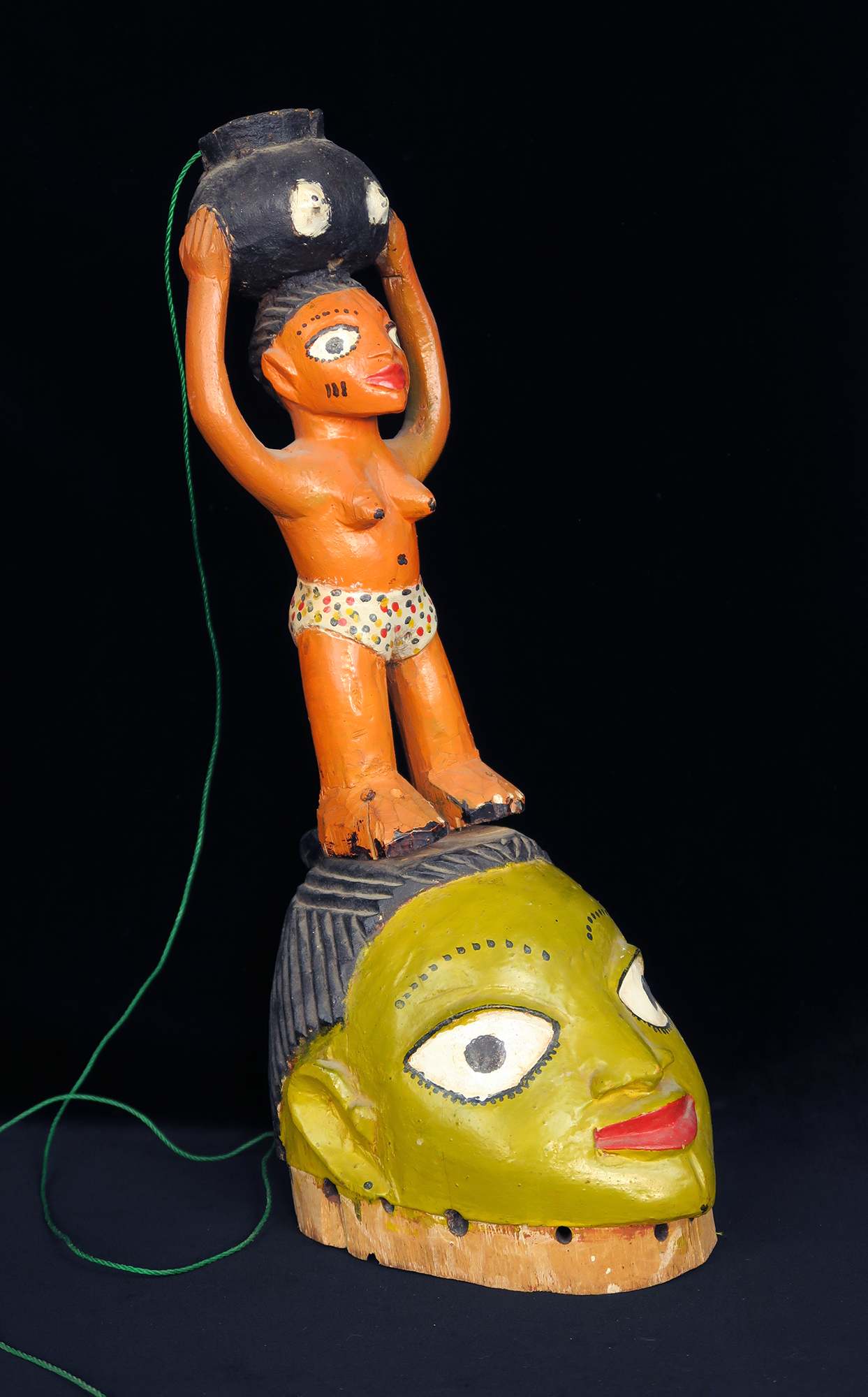 Fon Gelede Mask Surmounted by Woman Carrying Snake in Jar