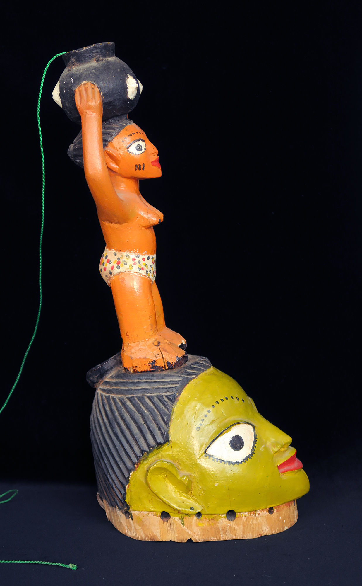Fon Gelede Mask Surmounted by Woman Carrying Snake in Jar