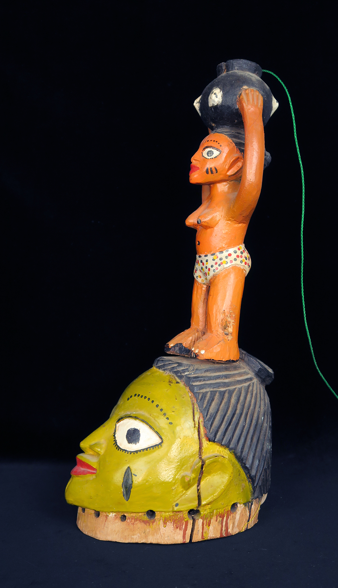 Fon Gelede Mask Surmounted by Woman Carrying Snake in Jar