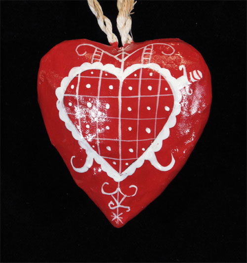 Hearts for Haiti! Papier-maché Heart Ornaments with vévé symbols of vodou spirits