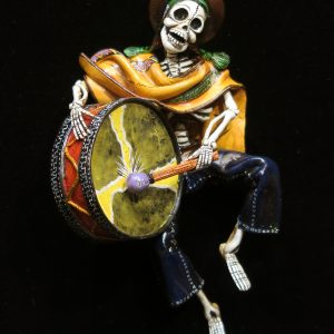 Calavera with a Big Drum - retablo sculpture