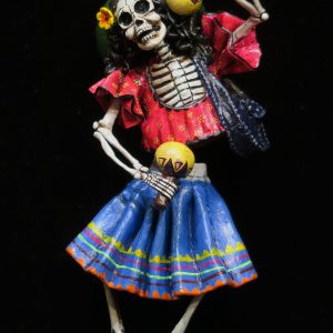 Calavera with Maracas - retablo sculpture
