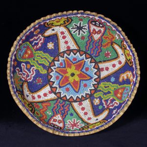Vintage Huichol Beaded Gourd Votive Bowl