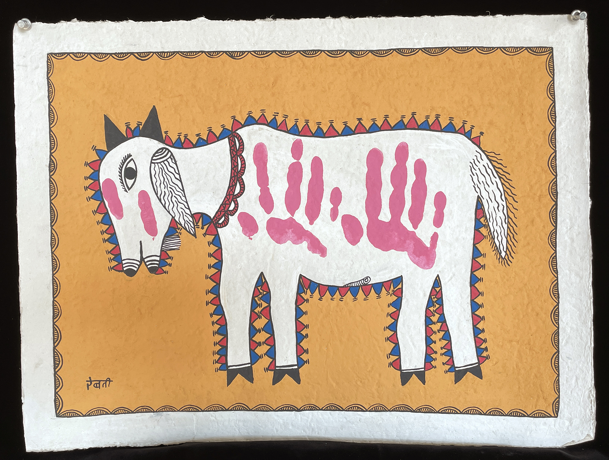 Goat painted with Handprints for Tihar Festival
